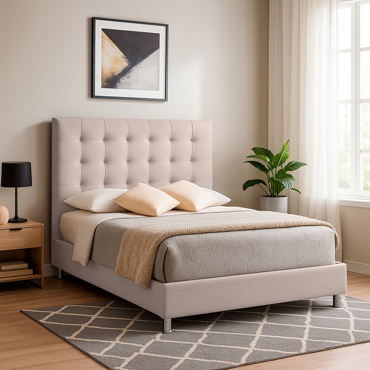Base Cama con Espaldar + Colchon King Luxury beige