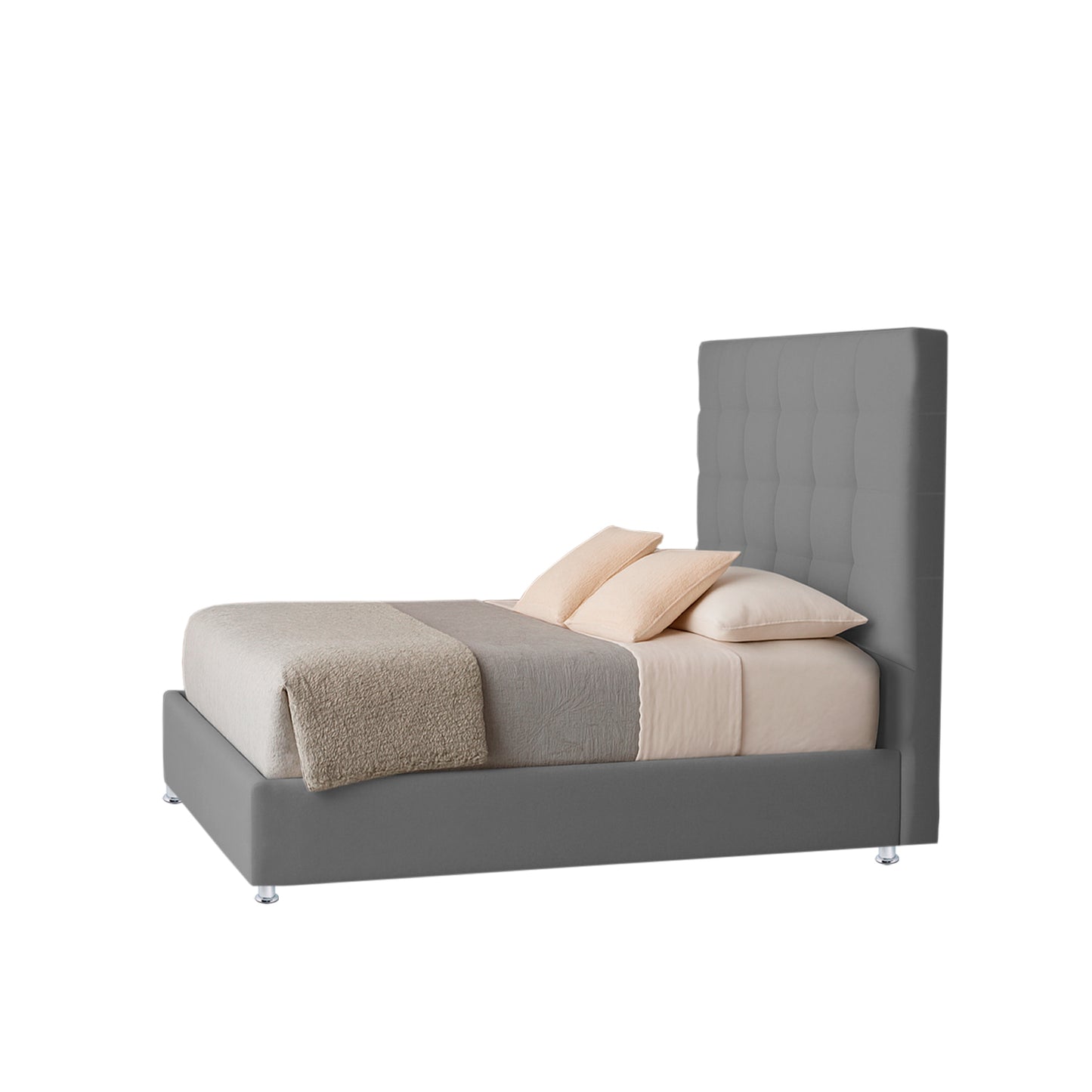 Base Cama con Espaldar + Colchon Semidoble Luxury gris plata