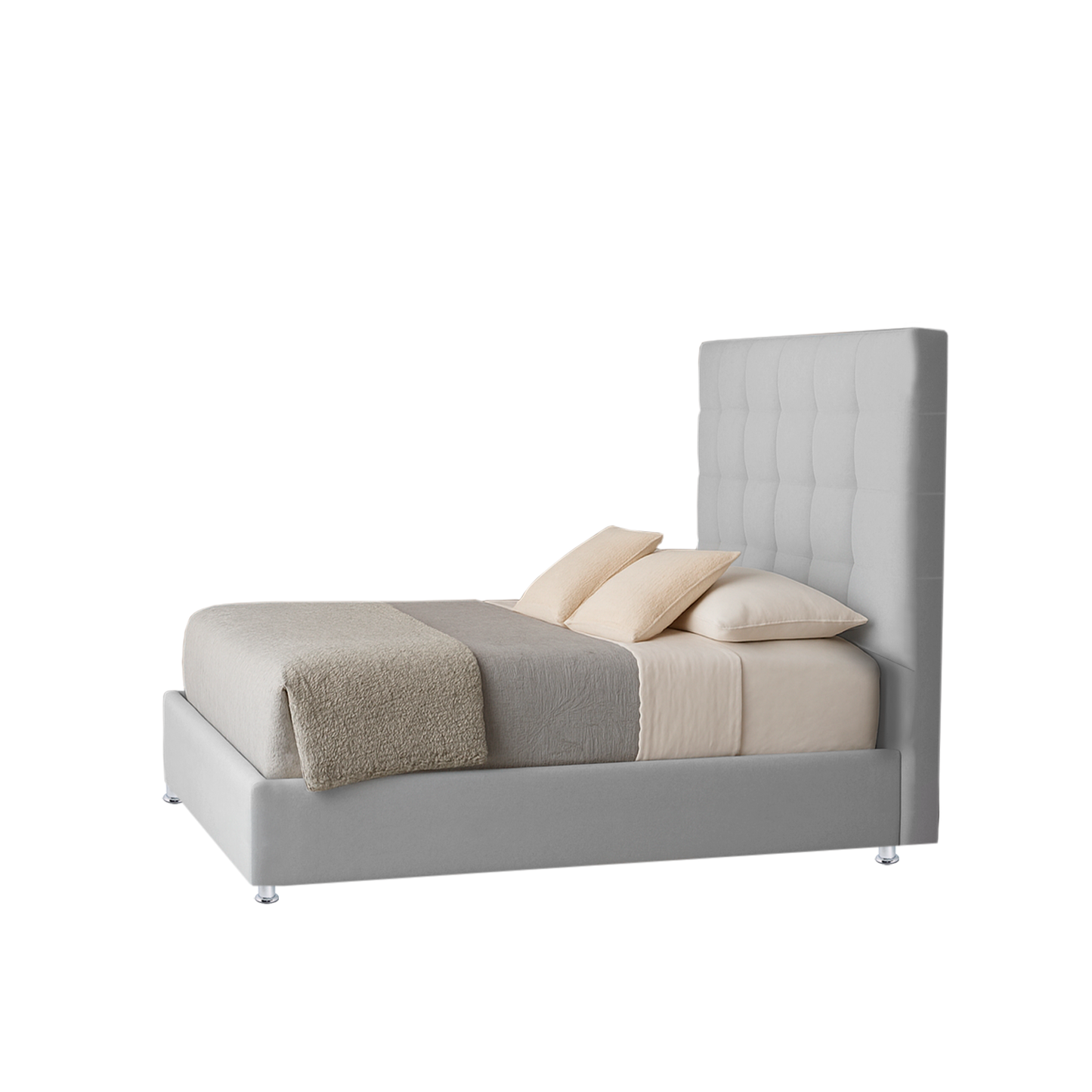 Base Cama con Espaldar + Colchon Sencillo Luxury gris perla