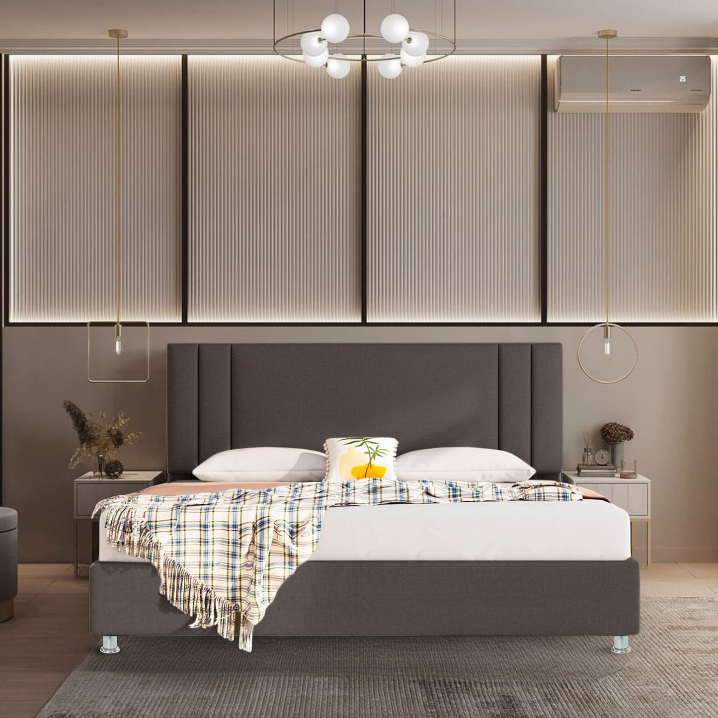 Base Cama con Espaldar + Colchon King Lupe 200x200x130 cafe