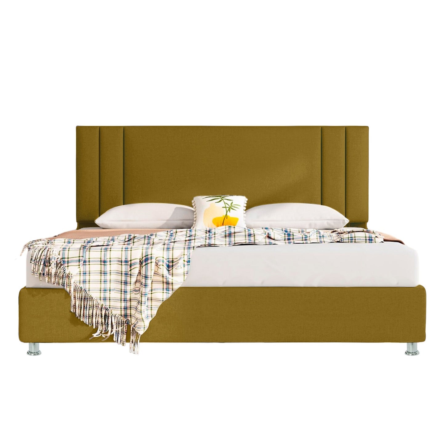 Base Cama con Espaldar + Colchon King Lupe 200x200x130 mostaza