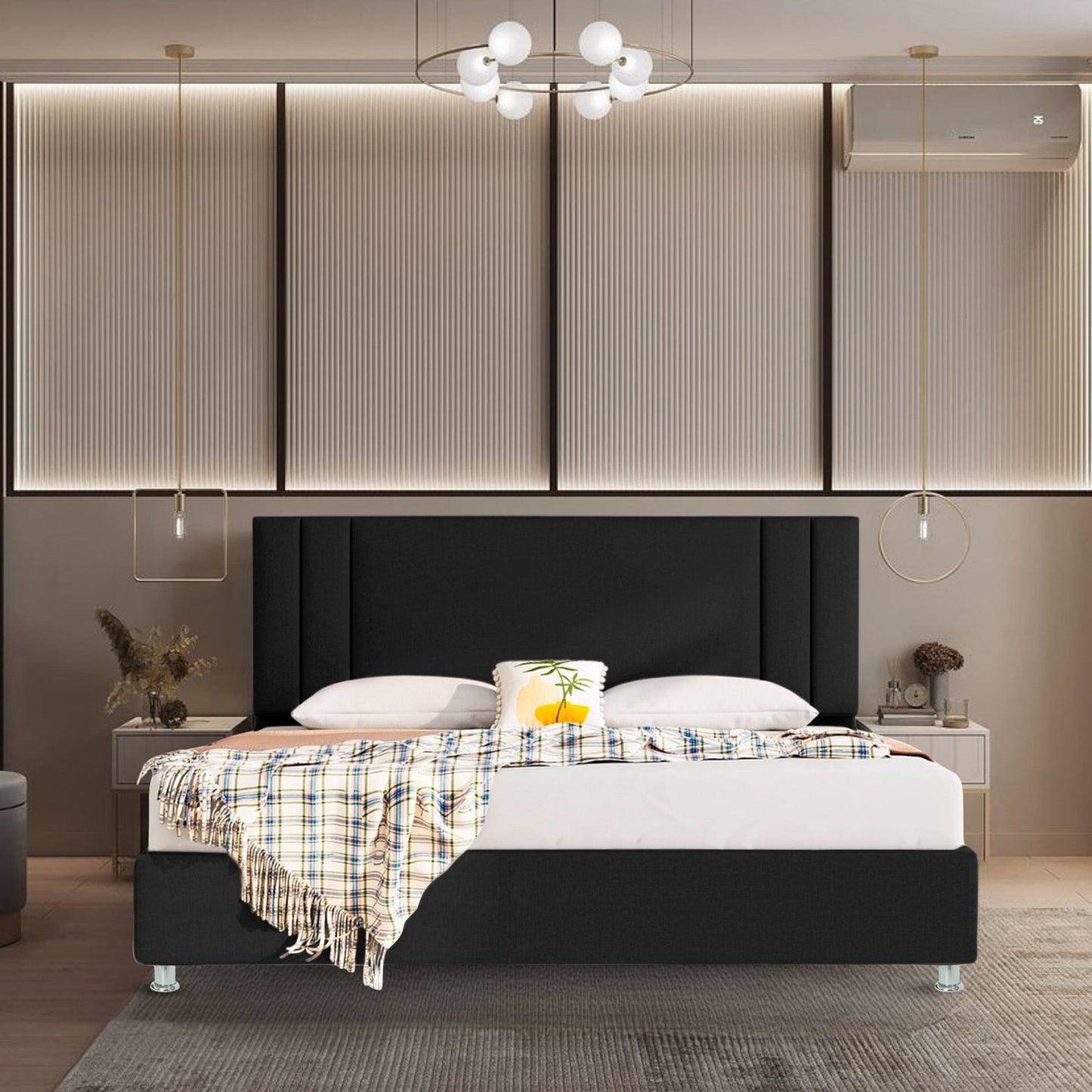 Base Cama con Espaldar + Colchon King Lupe 200x200x130 negro