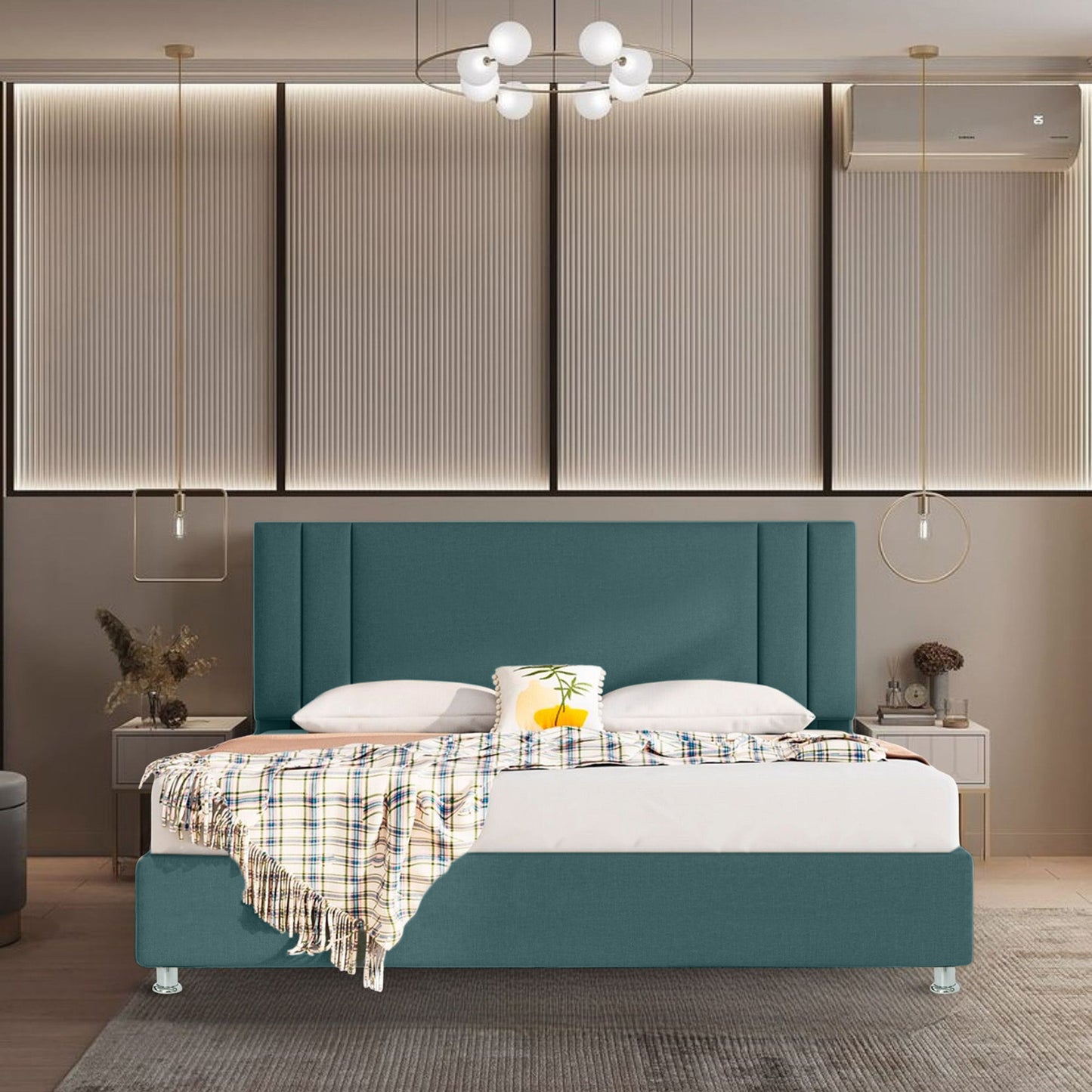 Base Cama con Espaldar + Colchon King Lupe 200x200x130 verde