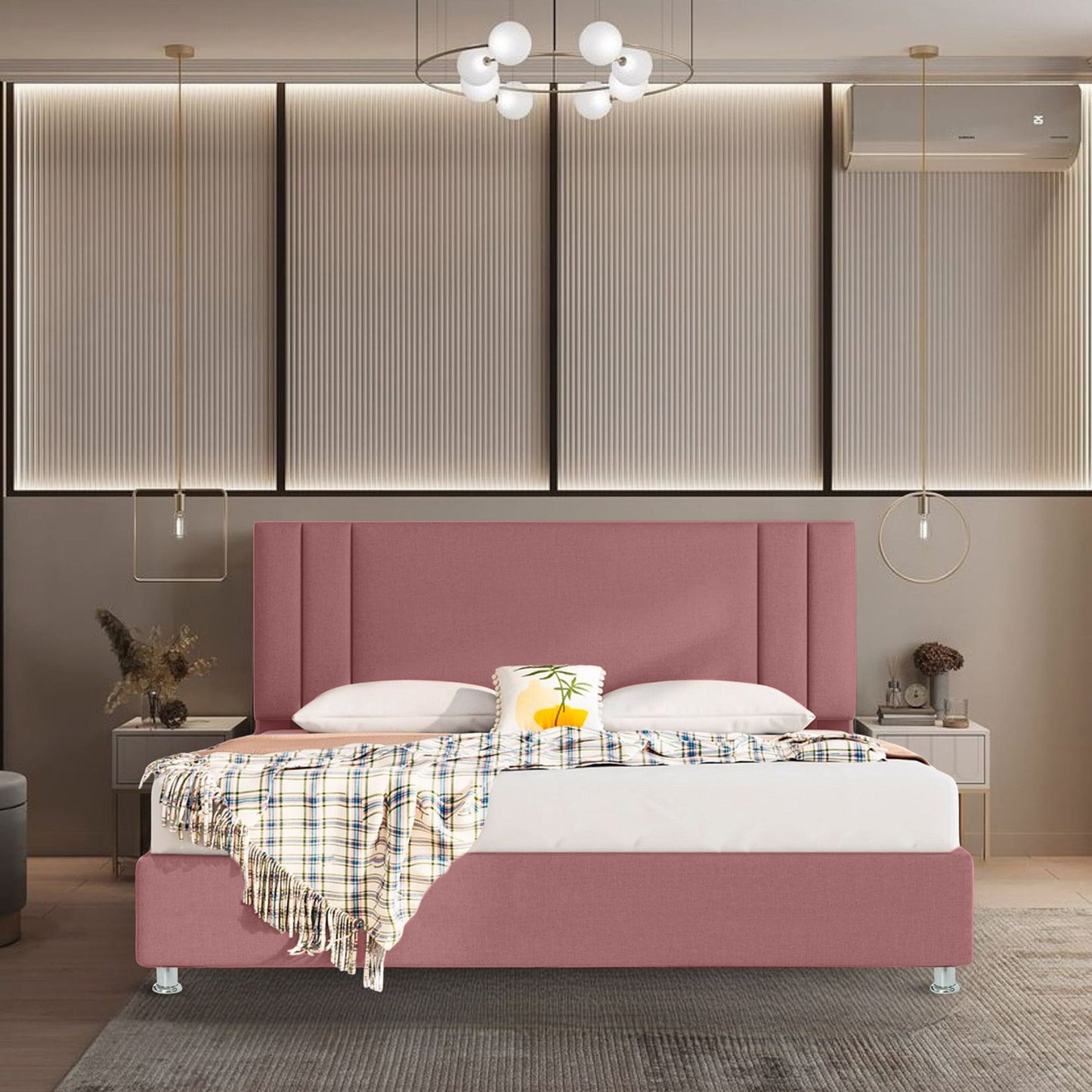 Base Cama con Espaldar + Colchon King Lupe 200x200x130 salmon
