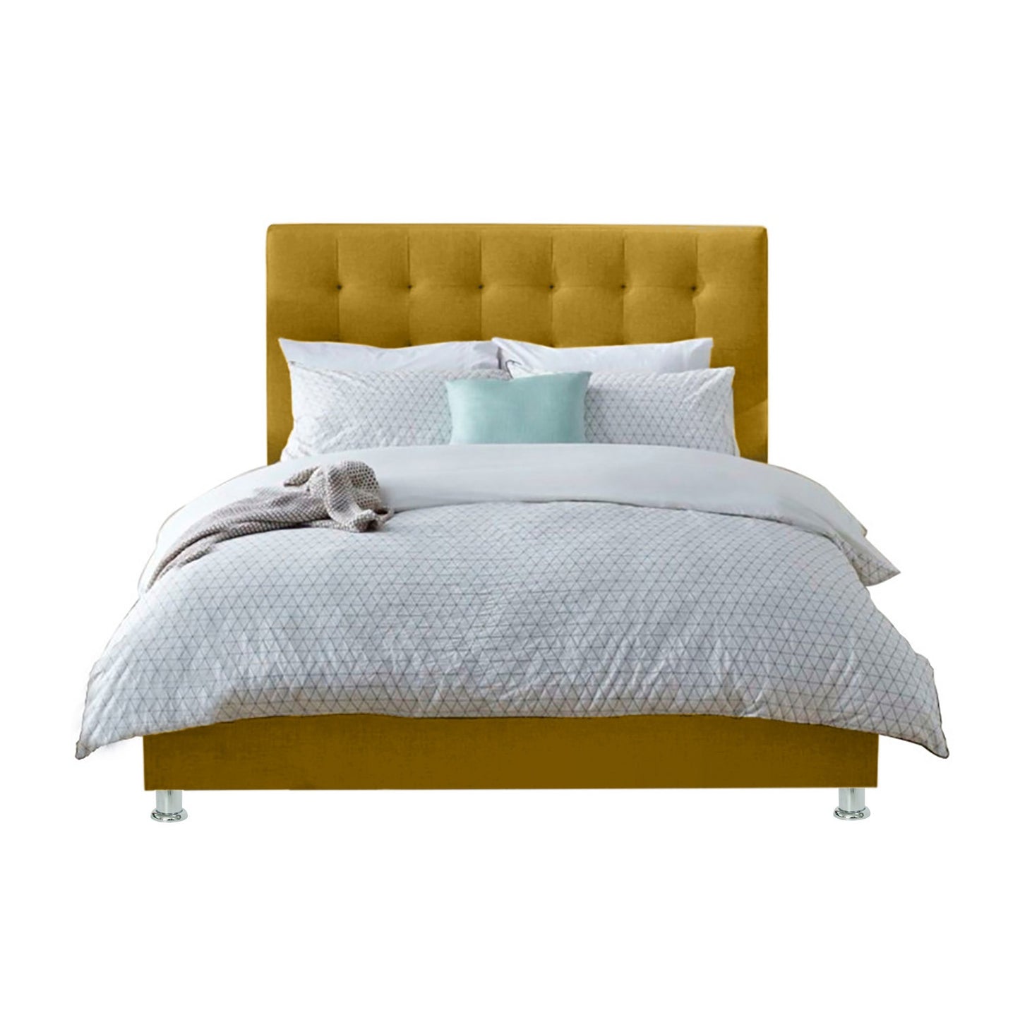 Base Cama Con Espaldar Sencillo Luxury Mostaza