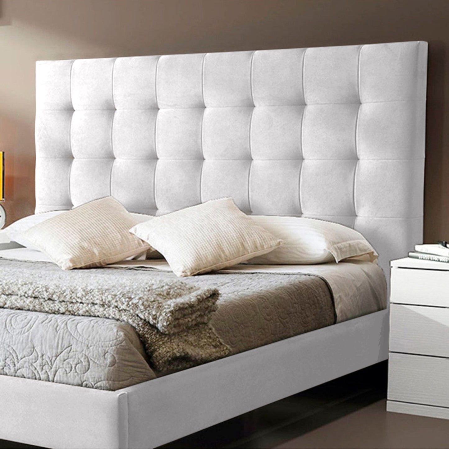 Base Cama Con Espaldar Semidoble Luxury Blanco
