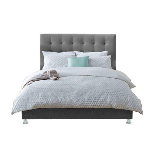 Base Cama Con Espaldar Queen Luxury Gris Plata