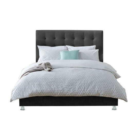 Base Cama Con Espaldar Sencillo Luxury Gris Plomo