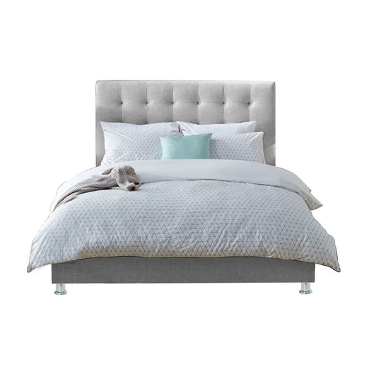 Base Cama Con Espaldar Sencillo Luxury Gris Perla