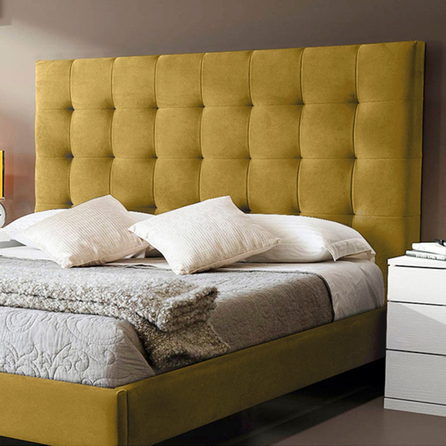 Base Cama Con Espaldar Sencillo Luxury Mostaza