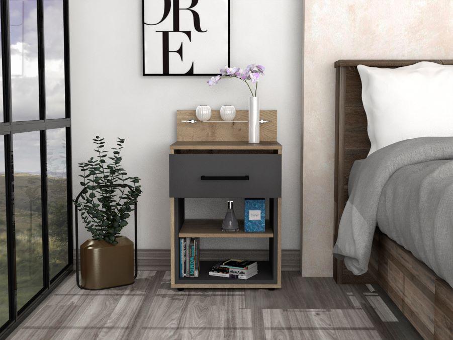 Mesa De Noche Zenova Denis Duna Y Plata Oscuro