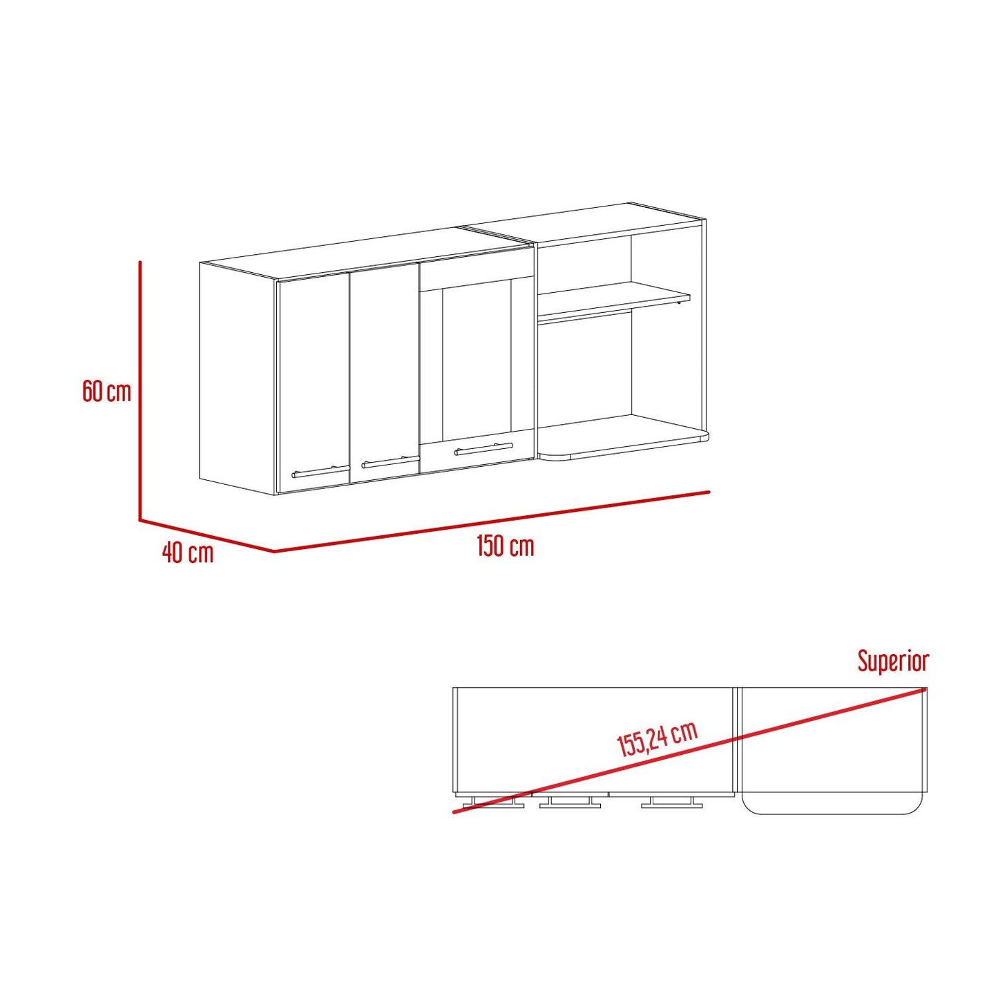 Modulo Superior De Cocina Kitchen Vionel Gris Y Rovere 150 Cm