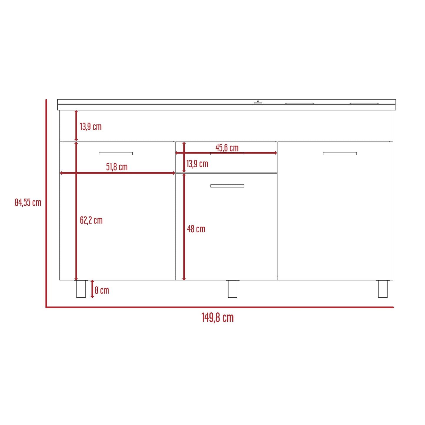 Gabinete Inferior Avorin Gris Y Blanco 150 Cm