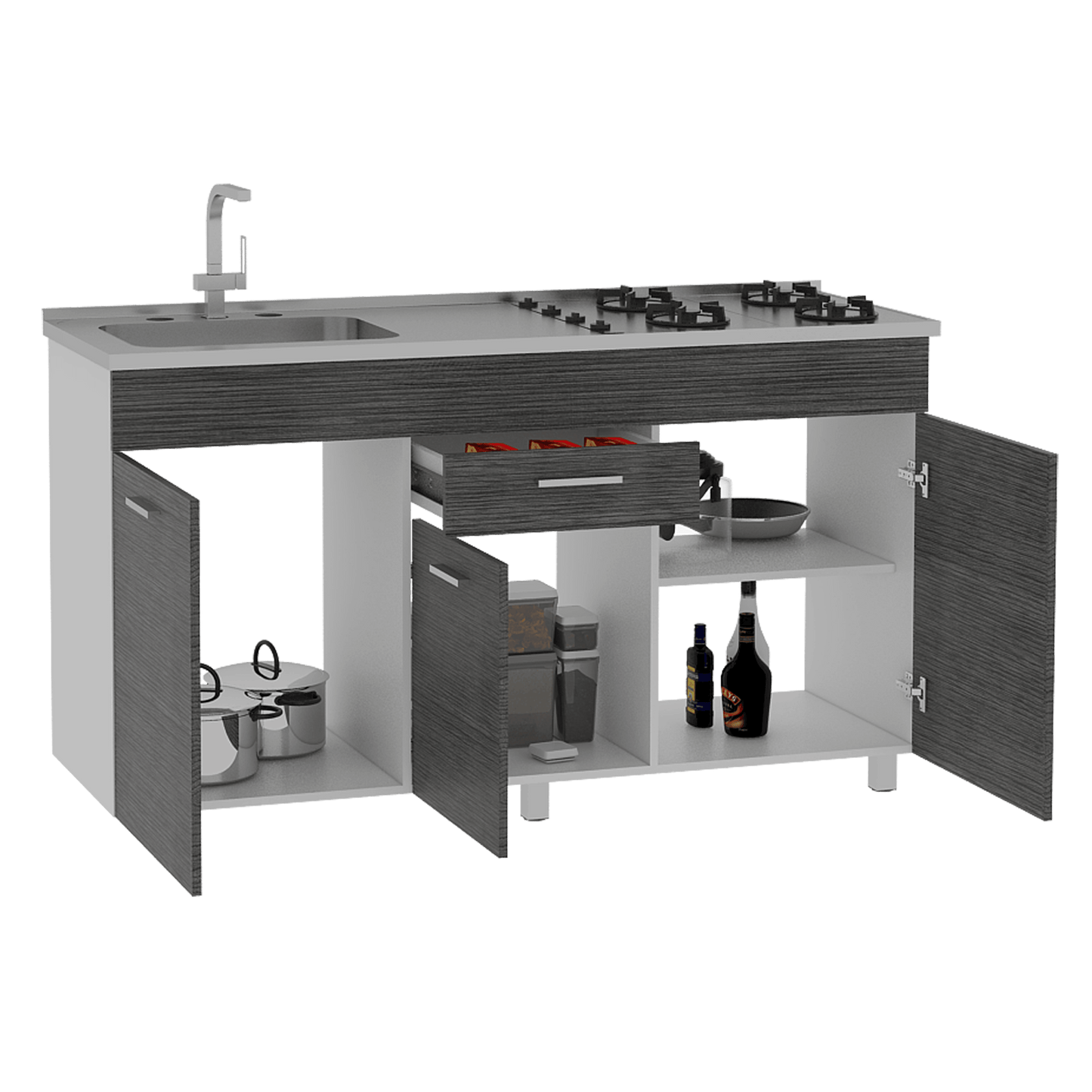Gabinete Inferior Avorin Gris Y Blanco 150 Cm