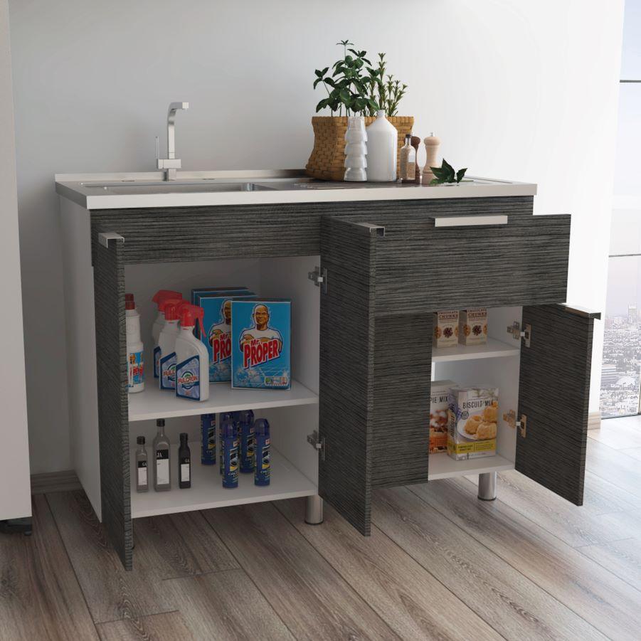 Mueble Inferior Cocina Nimora Homecollection Blanco Y Roble Gris 120 Cm