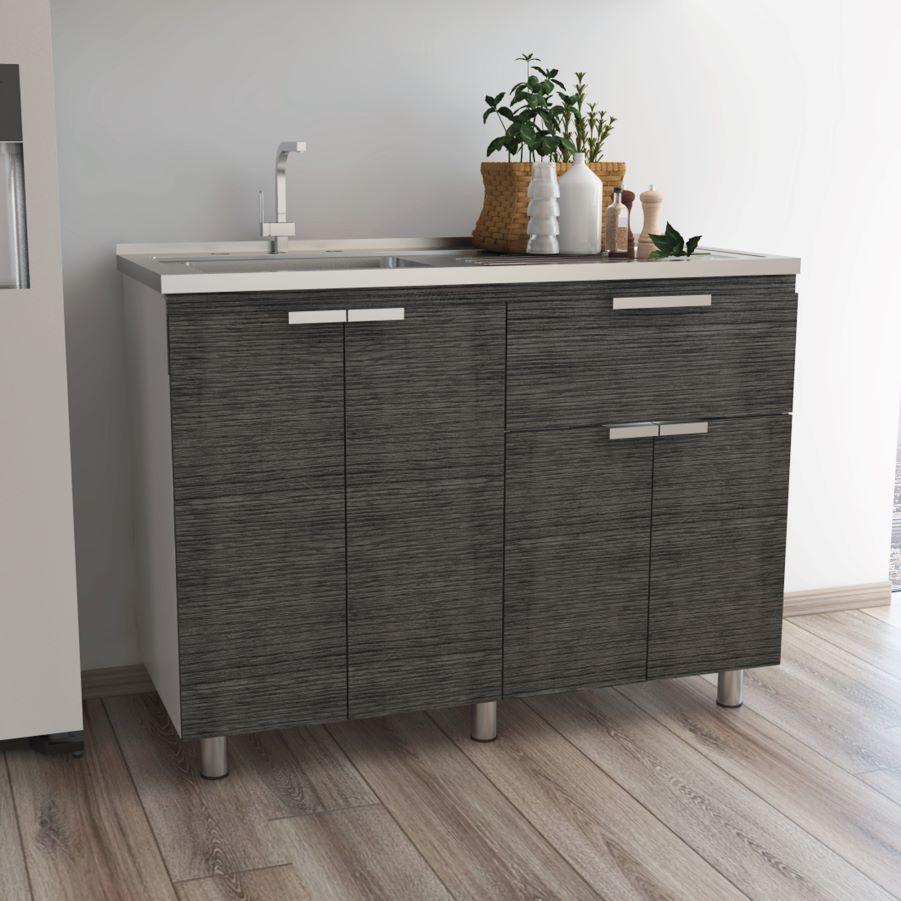 Mueble Inferior Cocina Nimora Homecollection Blanco Y Roble Gris 120 Cm