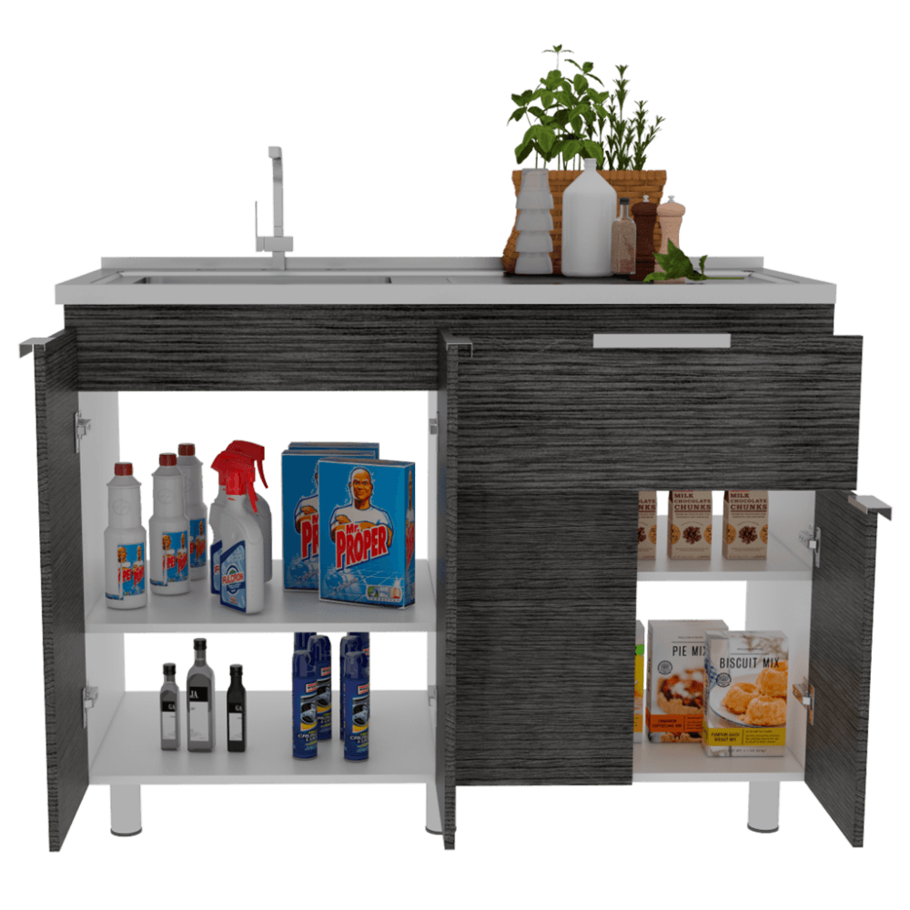Mueble Inferior Cocina Nimora Homecollection Blanco Y Roble Gris 120 Cm