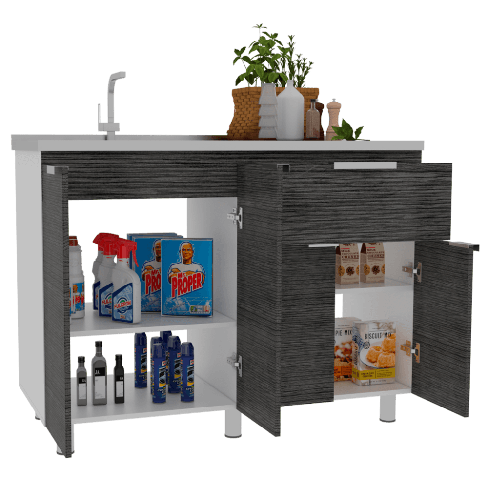 Mueble Inferior Cocina Nimora Homecollection Blanco Y Roble Gris 120 Cm