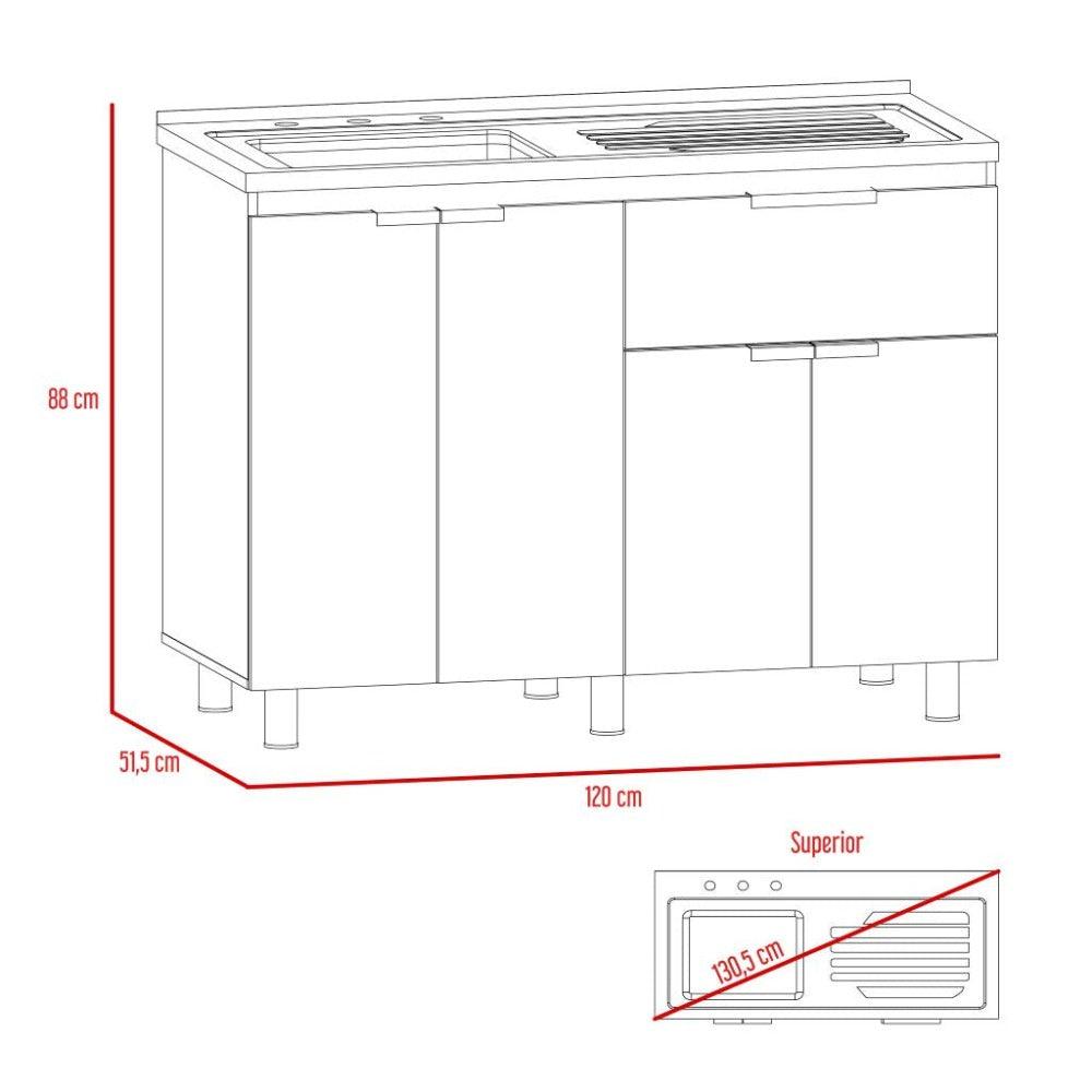 Mueble Inferior Nimora Blanco Y Rovere 120 Cm