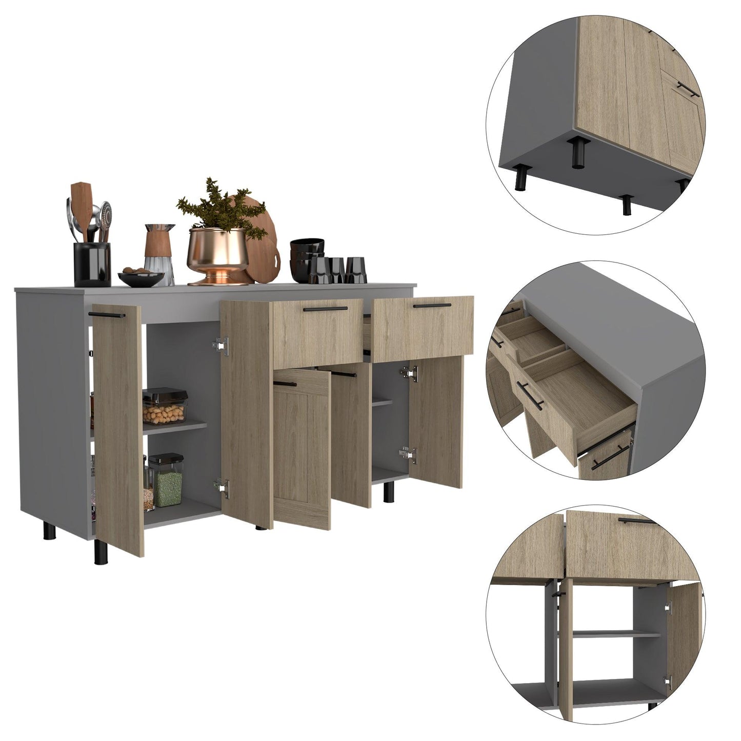 Modulo Inferior Kitchen Vionel Gris Rovere 150 Cm