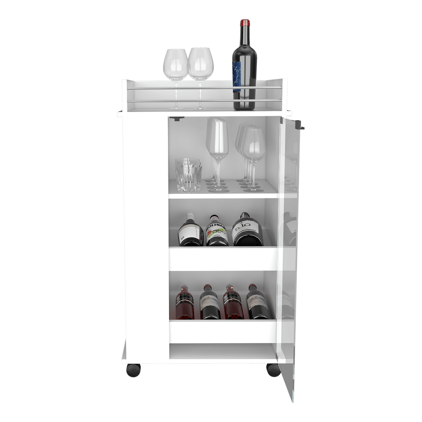 Bar Nyvora, Blanco Duqueza, Con Amplios Espacios Para Ubicar Copas Y Botellas