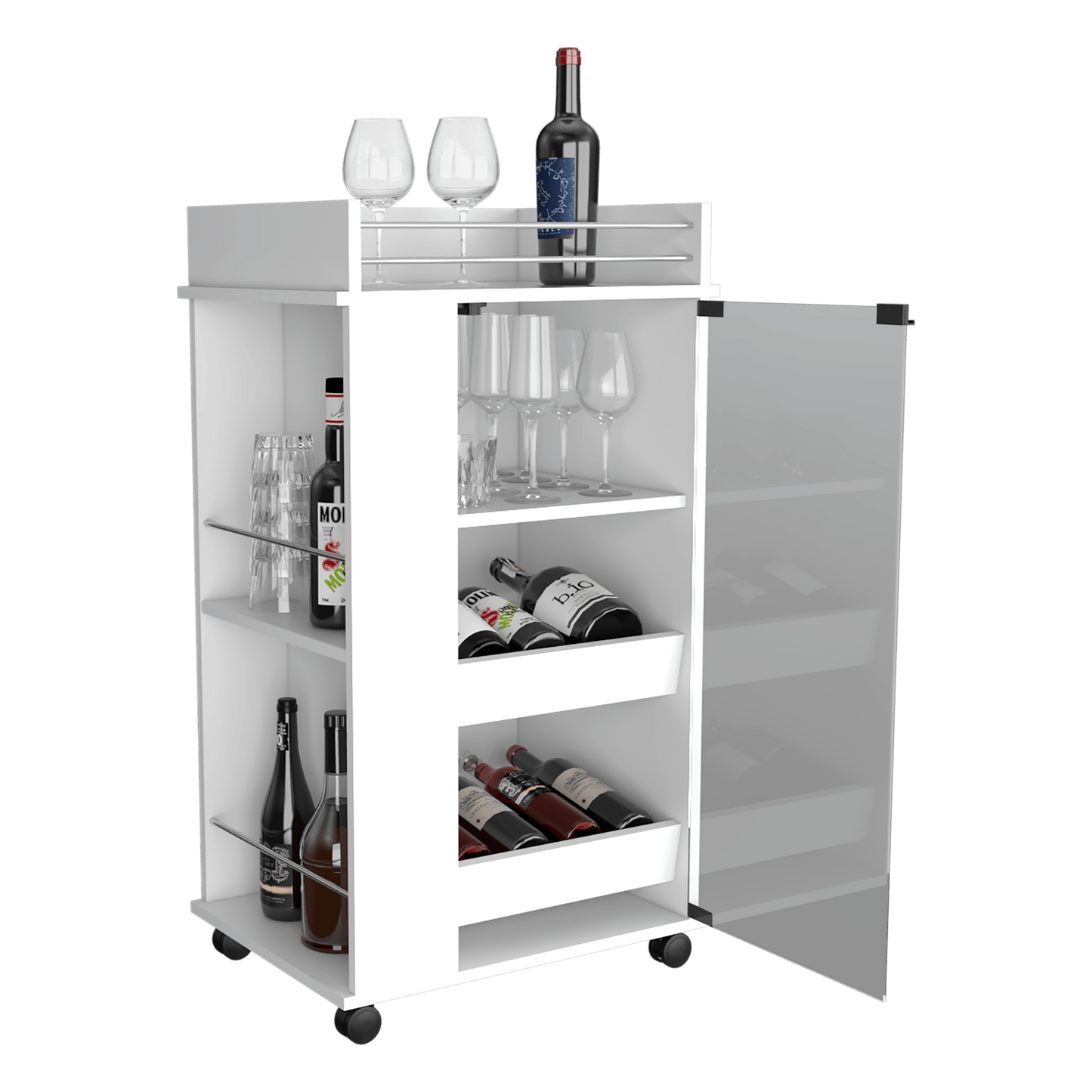 Bar Nyvora, Blanco Duqueza, Con Amplios Espacios Para Ubicar Copas Y Botellas