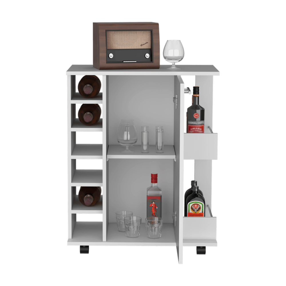 Bar Lunari Argus, Blanco Duqueza, Con Espacio Para Ubicar Copas Y Rodachines