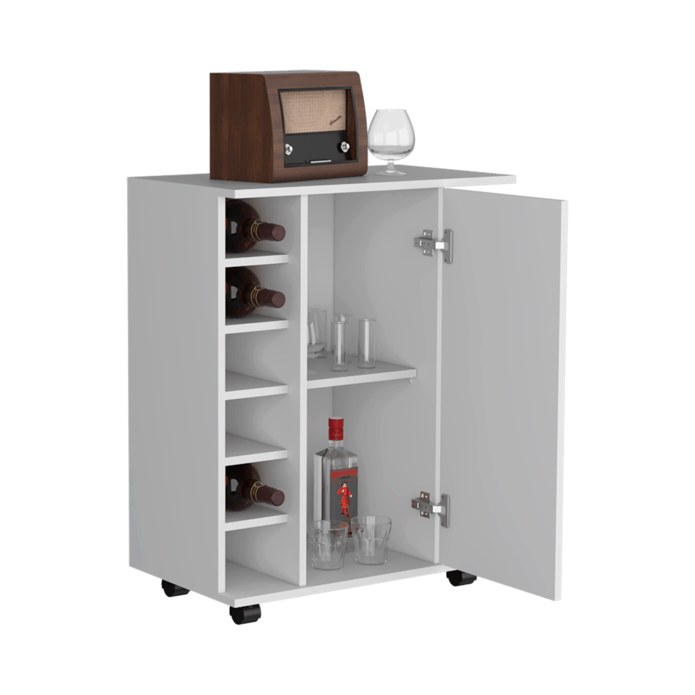 Bar Lunari Argus, Blanco Duqueza, Con Espacio Para Ubicar Copas Y Rodachines