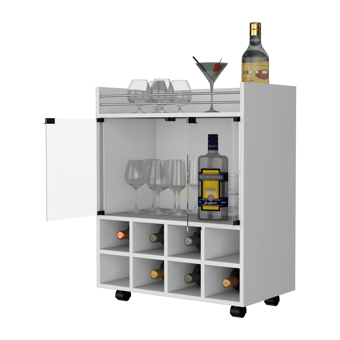 Bar Kymora, Blanco, Con Espacio Para Organizar Licores U Objetos Decorativos