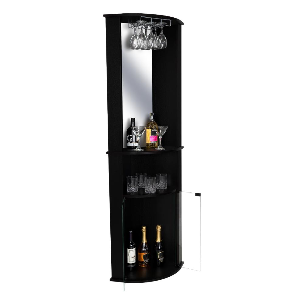 Bar Zumbert, Wengue, Con Dos Puertas De Vidrio, Espejo Y Colgador De Copas