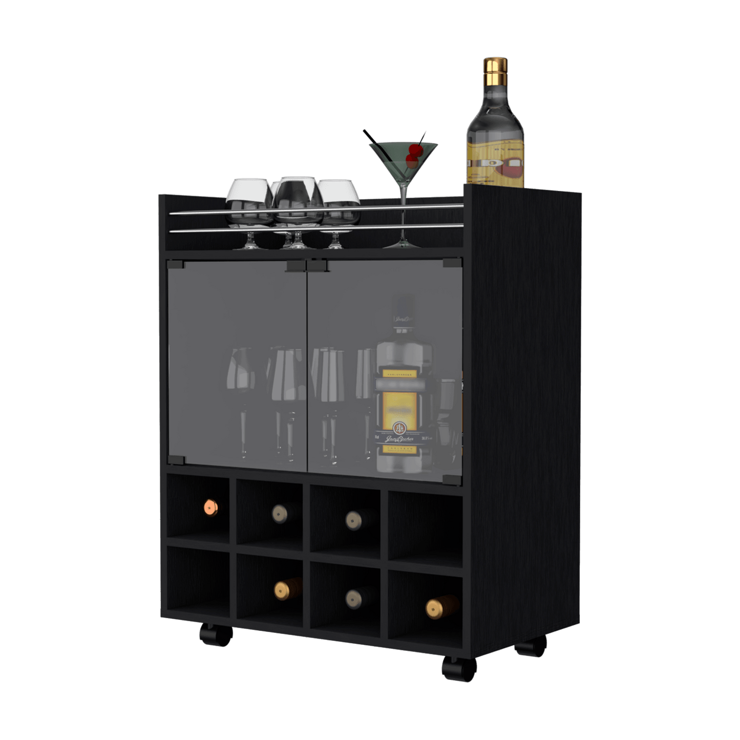 Bar Kymora, Wengue, Con Espacio Para Organizar Licores U Objetos Decorativos, Manijas Metalicas