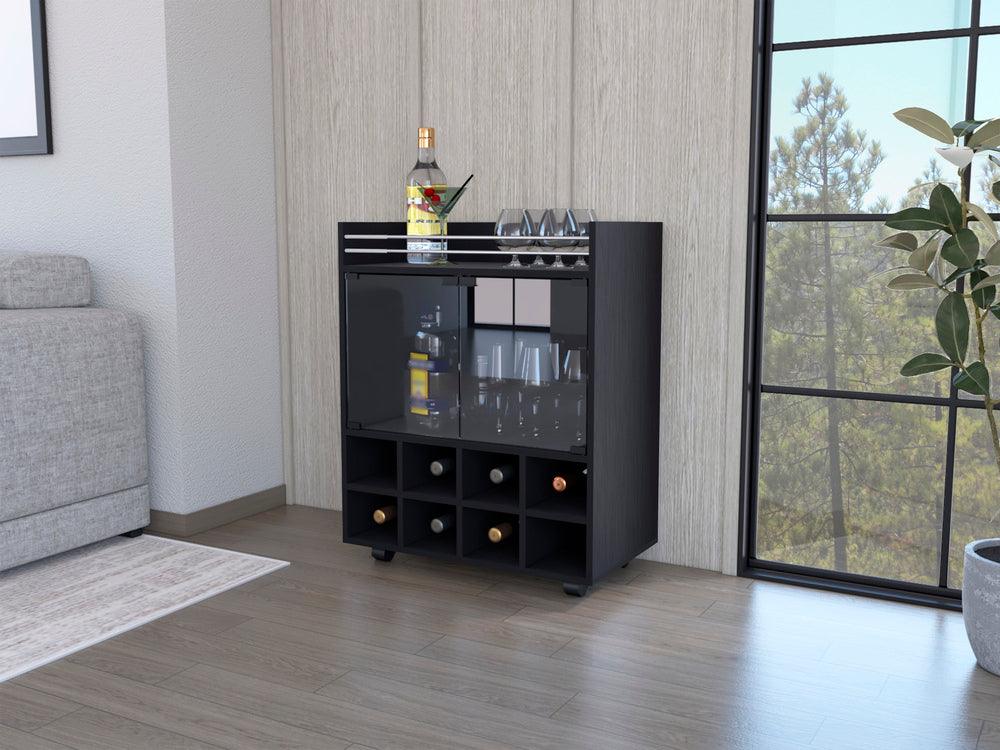 Bar Kymora, Wengue, Con Espacio Para Organizar Licores U Objetos Decorativos, Manijas Metalicas