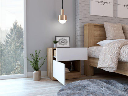 Mesa de Noche Almara color Miel y Blanco para Habitación.