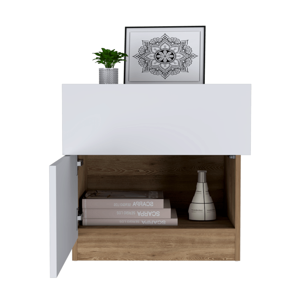 Mesa de Noche Almara color Miel y Blanco para Habitación.