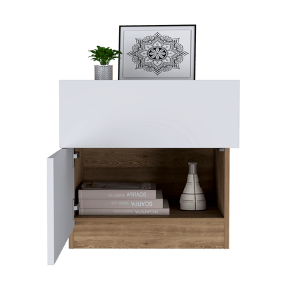 Mesa de Noche Almara color Miel y Blanco para Habitación.