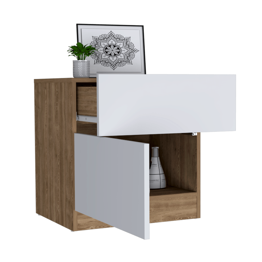 Mesa De Noche Trionyx Miel Y Blanco