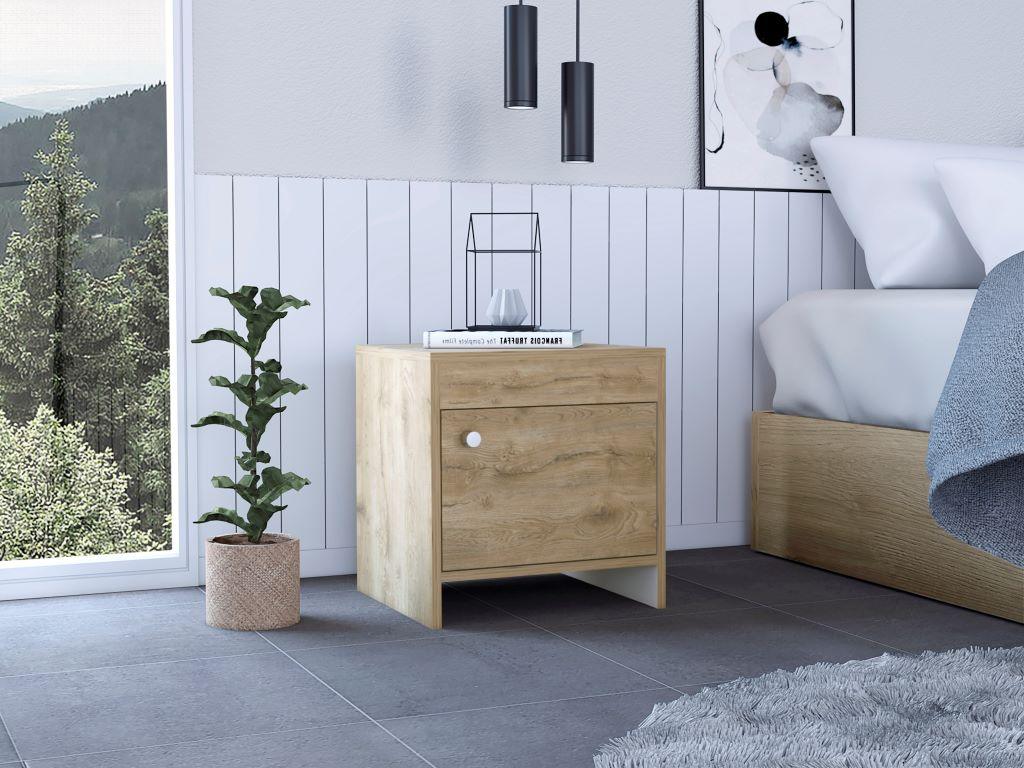 Mesa De Noche Eviré Macamadia + Blanco