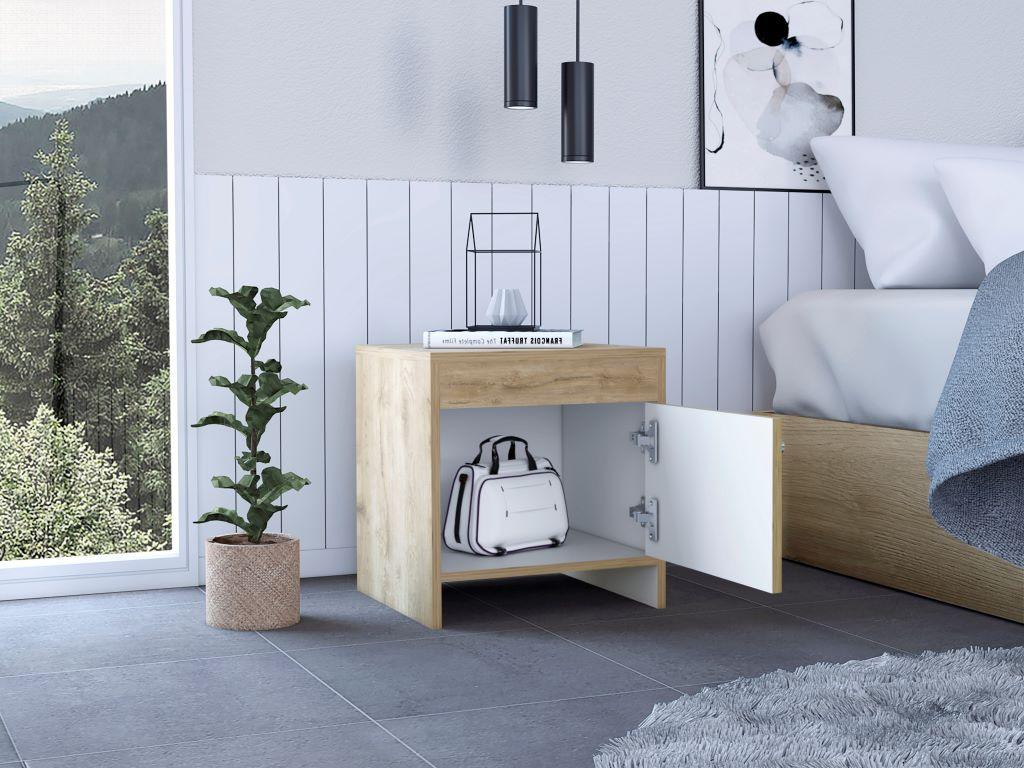 Mesa De Noche Eviré Macamadia + Blanco
