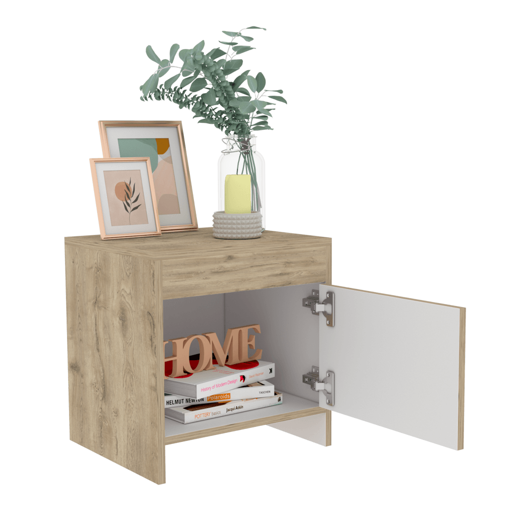 Mesa De Noche Eviré Macamadia + Blanco