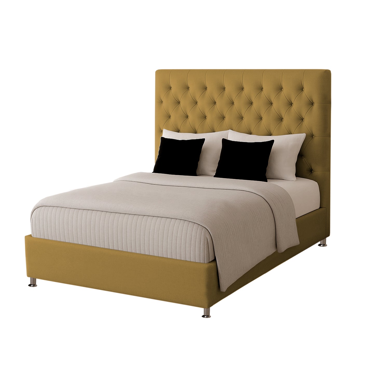 Base Cama con Espaldar + Colchon + Puff Baul Doble Paris mostaza