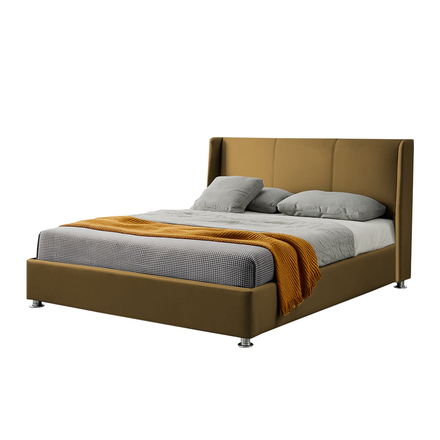 Base Cama Con Espaldar Queen Mousai Mostaza