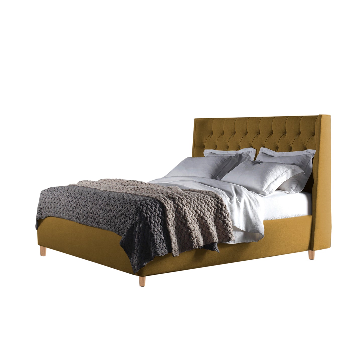 Base Cama Con Espaldar Sencillo Marfil Mostaza