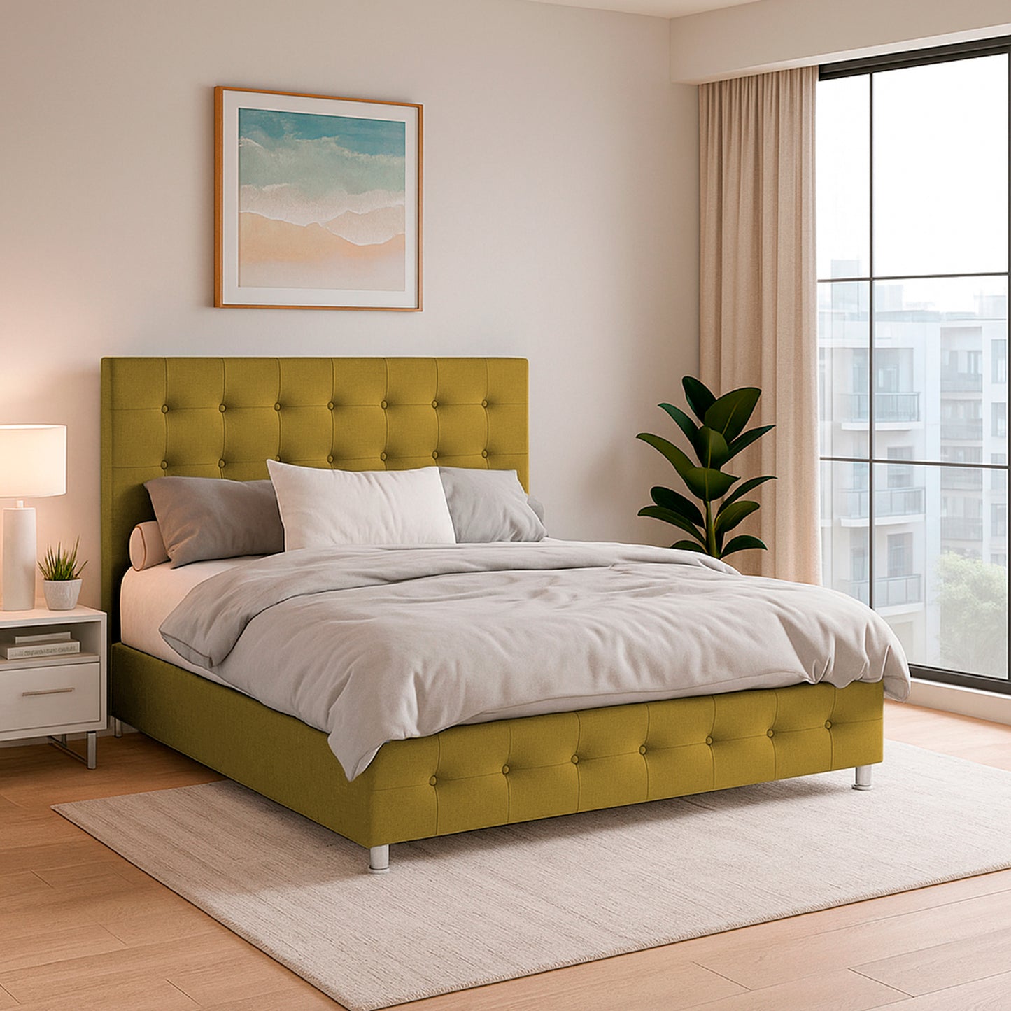 Base Cama Con Espaldar King Capital Mostaza