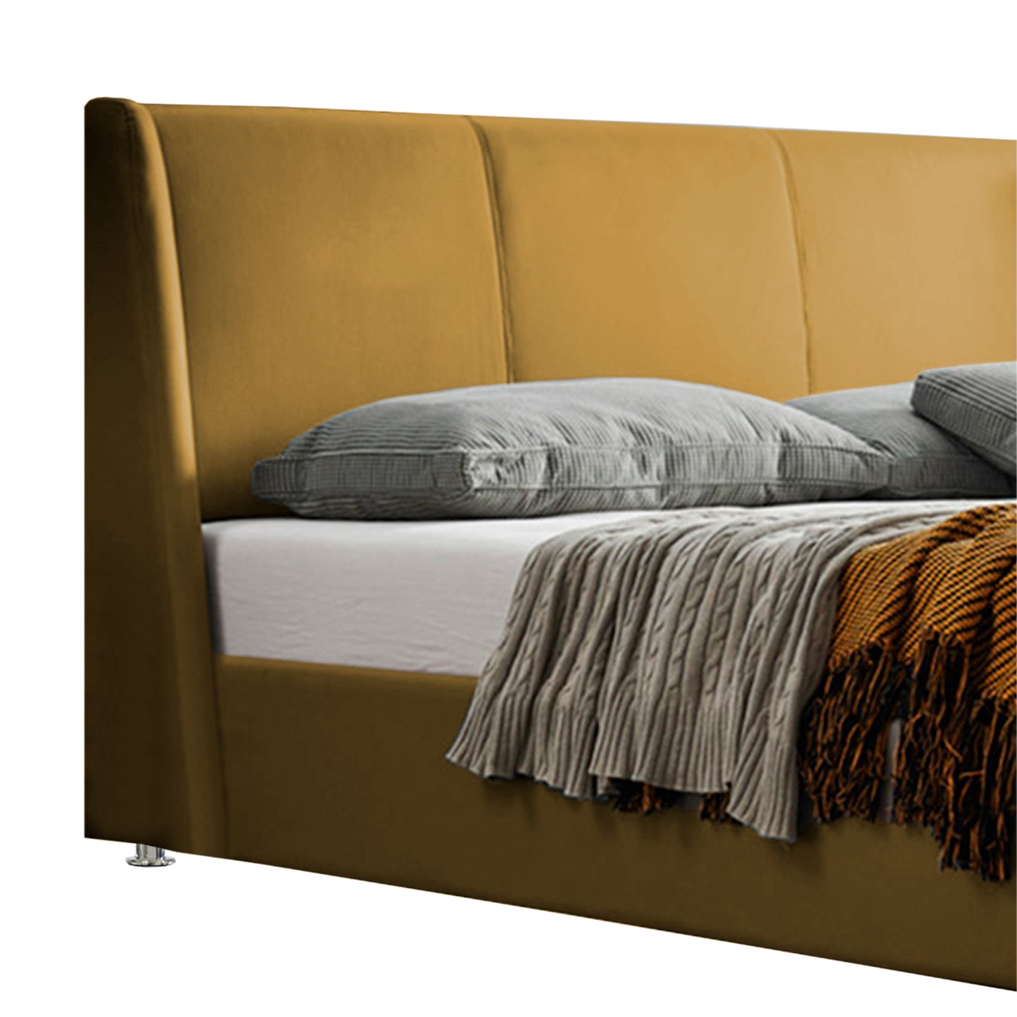 Base Cama Con Espaldar Queen Mousai Mostaza