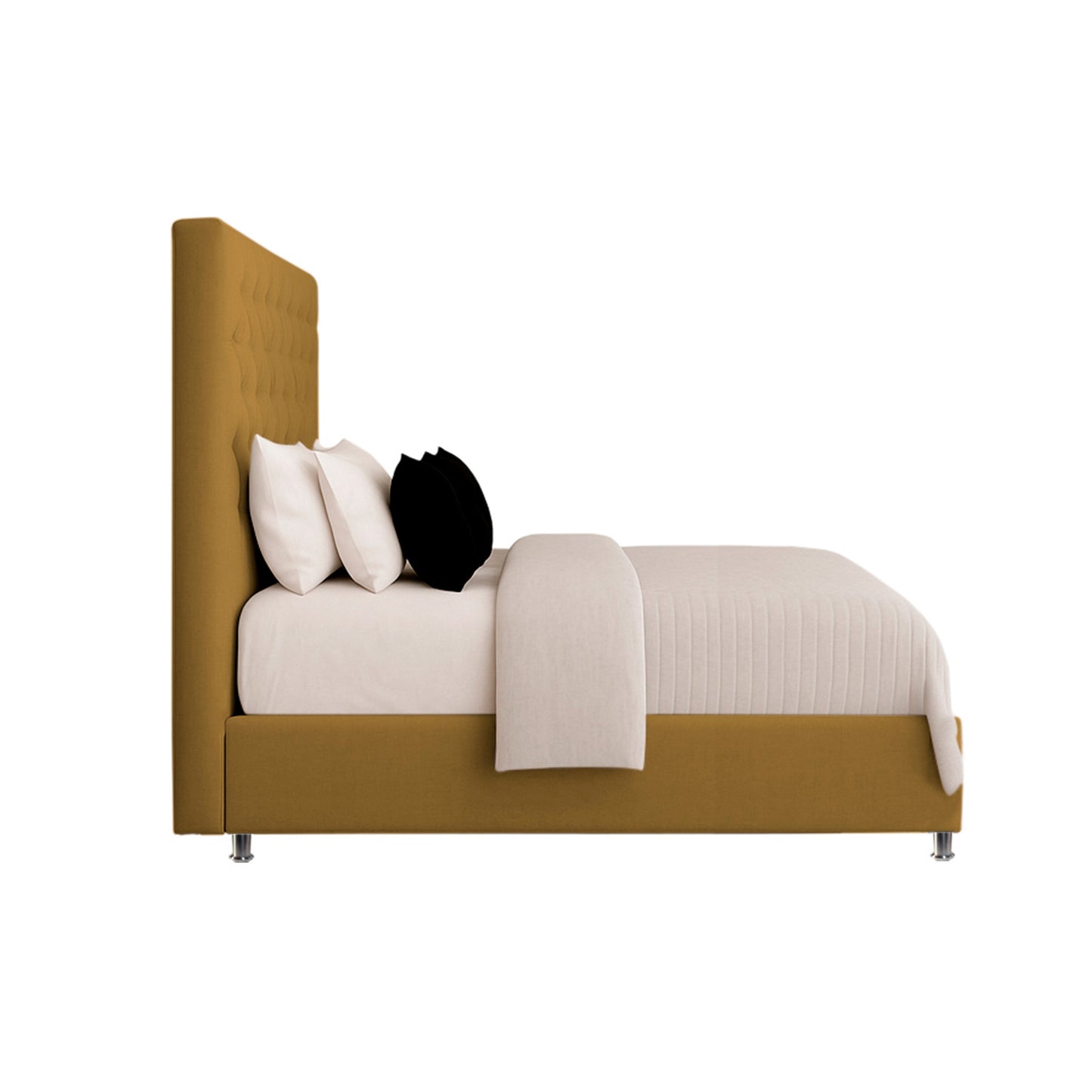 Base Cama con Espaldar + Colchon + Puff Baul Doble Paris mostaza