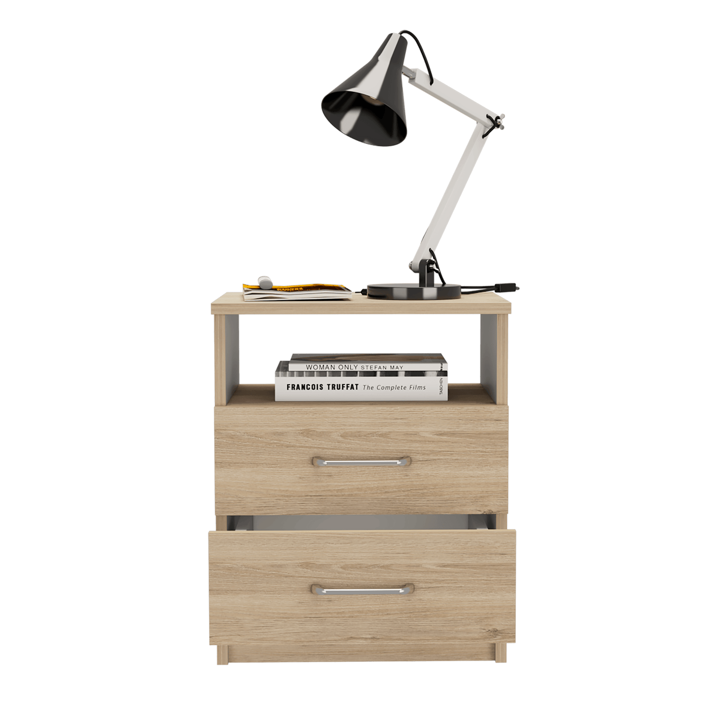 Mesa De Noche Shelf Rovere Y Blanco