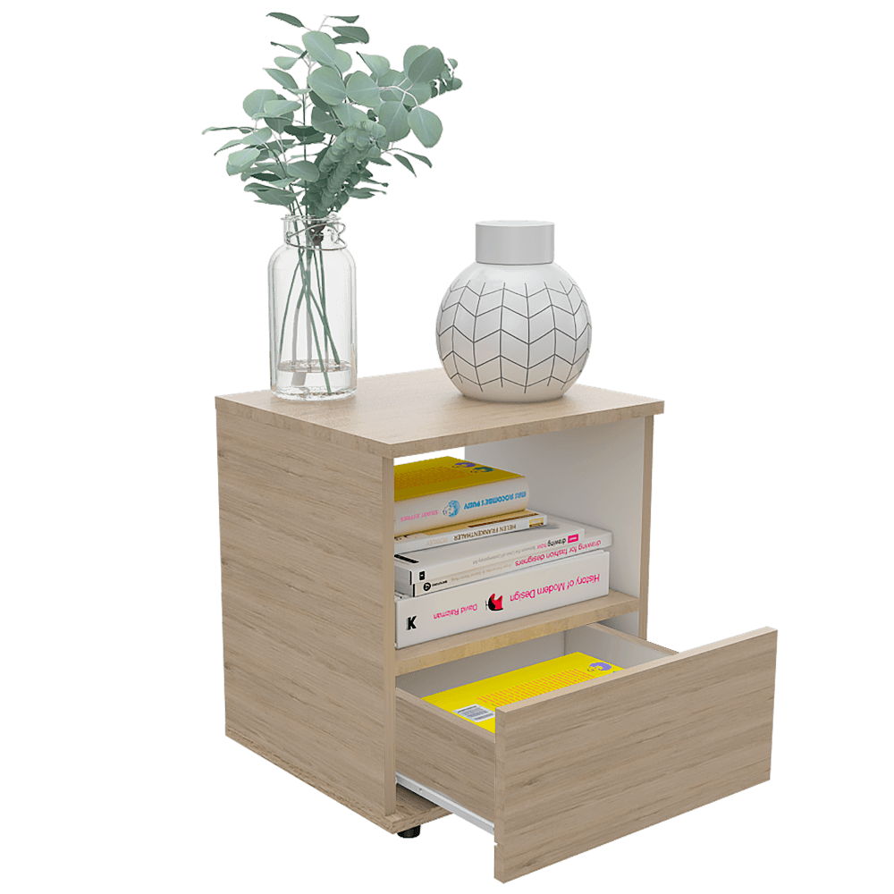Mesa De Noche Ovelar Rovere + Blanco