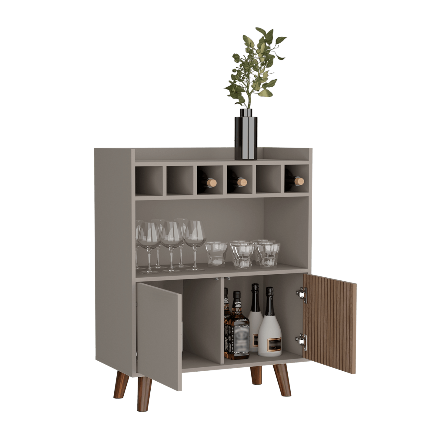 Bar Isabella, Cocoa, Con Dos Puertas Abatibles Y Espacio Para Almacenar Copas