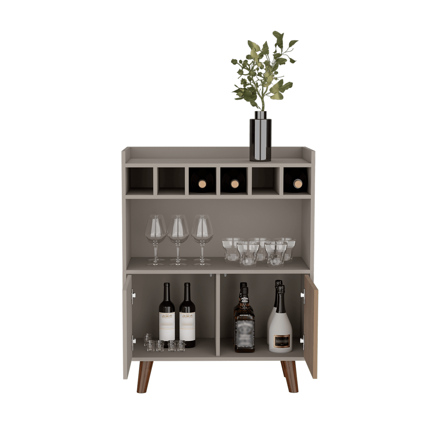 Bar Isabella, Cocoa, Con Dos Puertas Abatibles Y Espacio Para Almacenar Copas