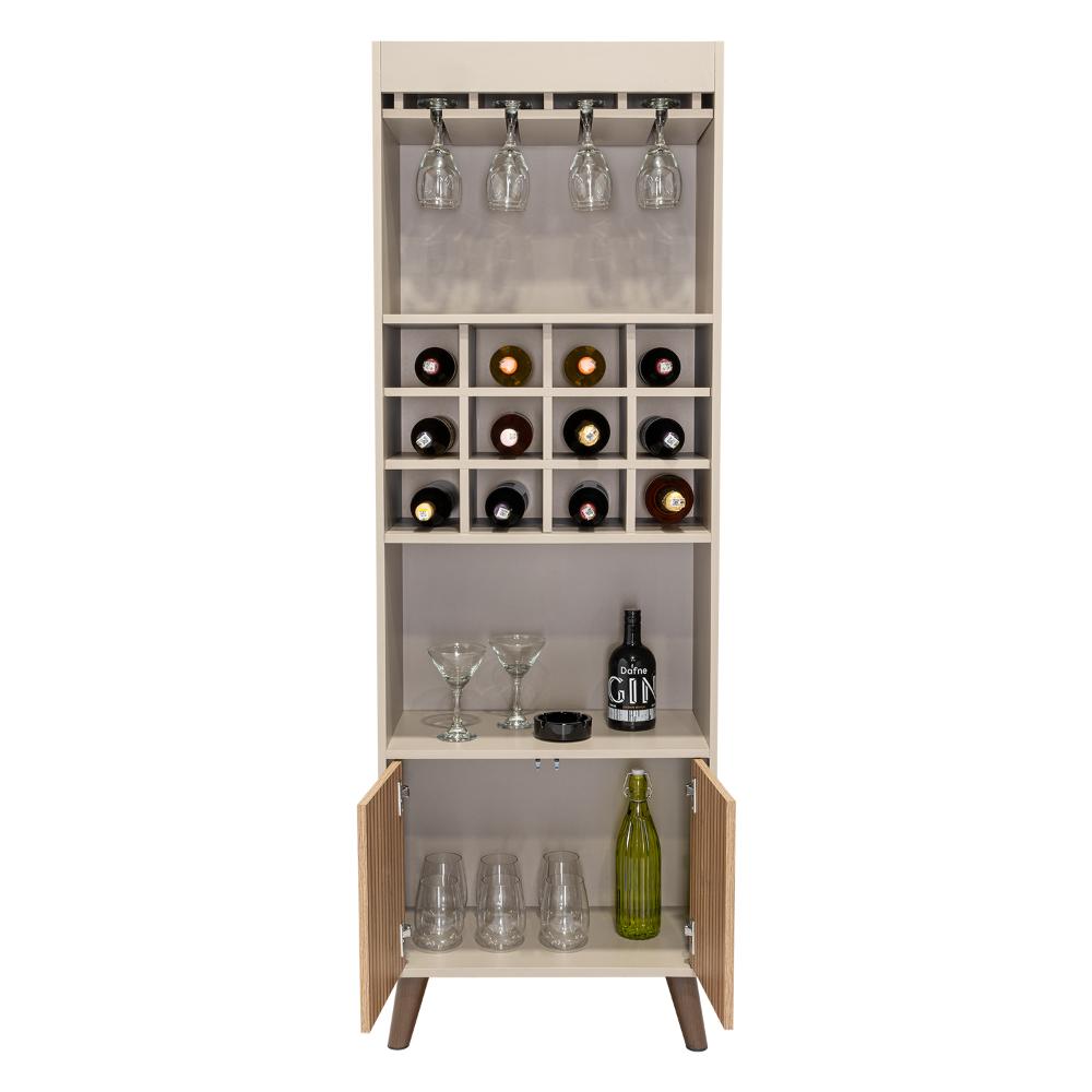 Bar Isabella, Cocoa, Con Dos Puertas Abatibles Y Espacio Para Almacenar Copas